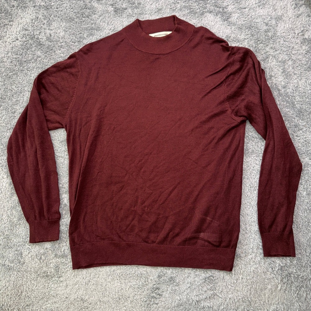 Pronto Uomo Mens Mock Neck Sweater Medium Burgundy Silk Cotton Blend